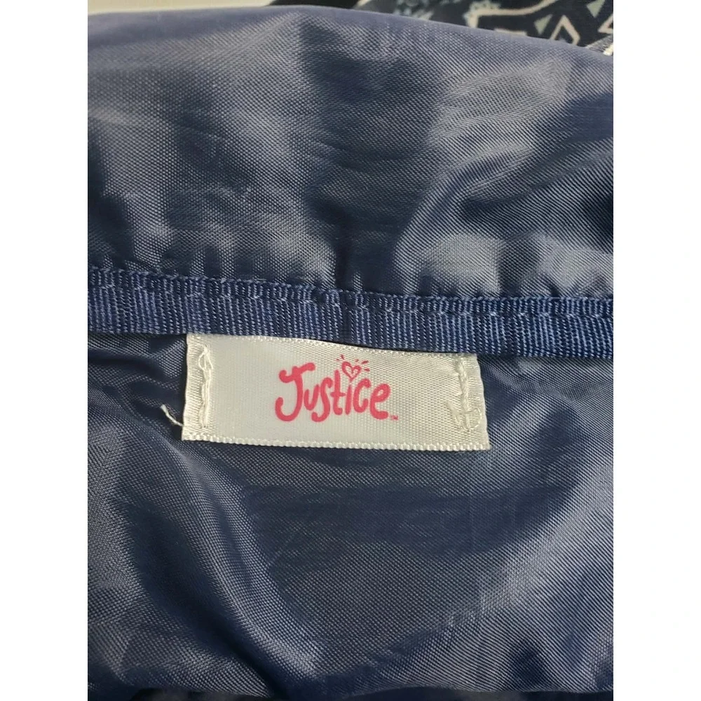 Justice Girls Blue Paisley Geometric Duffle Bag Glitter‎ Logo Crossbody Strap
